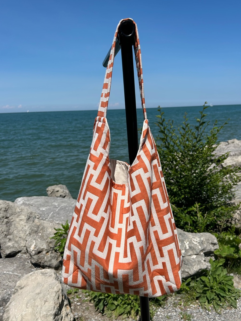 📍Locally Made 📍Geometric Orange and White Shoulder Bag